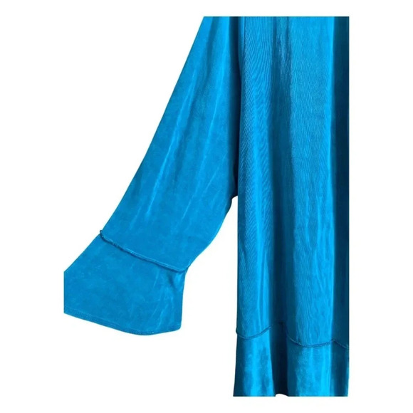 Y2K Draper's & Damon's Women's Top Size 1X Aqua Teal Slinky Cardigan - Picture 2 of 4